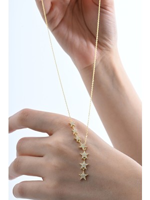 PremiumPort Kayan Yıldız Tasarımlı 925 Ayar Gümüş Kolye Altın Kaplama