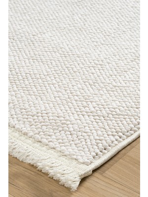 Santiva Home Beyaz Iskandinav Bukleli Yumuşak Bohem Salon Oturma Çocuk Odası Yolluk Dokuma Makine Halısı