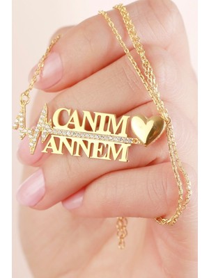 PremiumPort 925 Ayar Gold Zirkon Taşlı Şık Annem Için Kolye