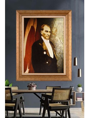 Giyense Özel Seri Altın Paspartulu Çerçeveli Atatürk Tablo J324