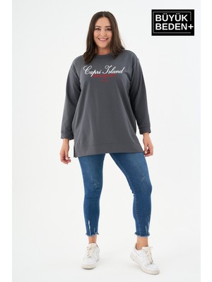 Superlife Kadın Tunik Büyük Beden Capri Island Baskılı Ince Sweatshırt SPR26BTK990-1