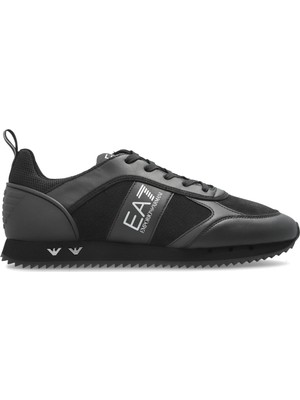 EA7 Erkek Burun ve Topuk Kısımları Deri Detaylı Düz Siyah Sneaker 7X000336 AF18612-MC061