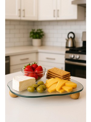 Tasarım Evi Şık Ahşap ve Cam Top Ayaklı Dekoratif Sunum ve Organizer 100 Karakter