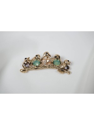 Atelier Tuğba BRŞ022 Dal Üzerinde Baykuş Figürlü Taşlı Broş