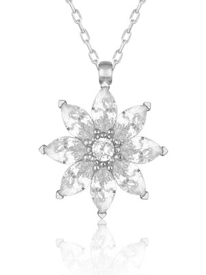 PremiumPort Beyaz Taşlı Orkide Kolye, 925 Ayar Gümüş, Zarif ve Şık Takı