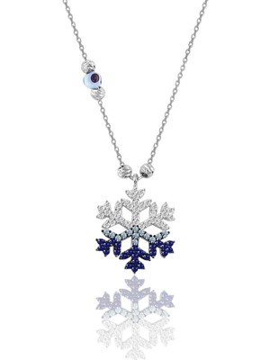 PremiumPort Gümüş Rodyumlu Zirkon Taşlı Kar Tanesi Kolye, Şık ve Zarif Tasarım