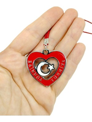 Biuti Dikiz Ayna Süsü, Metal Kırmızı Kalp Ay Yıldız Türkiye Araba Dekoru Hediyelik, Yeni Araba Hediyesi
