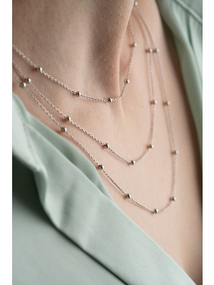 PremiumPort 925 Ayar Gümüş Rodyum Kaplama 3 Sıra Minik Dorika Toplu Kolye