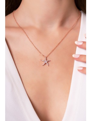 PremiumPort Şık Deniz Yıldızı Taşlı Rose Gold Kadın Kolye, Zarif ve Parlak Tasarım