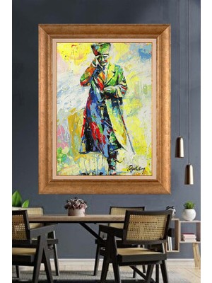 Giyense Özel Seri Altın Paspartulu Çerçeveli Atatürk Tablo J289