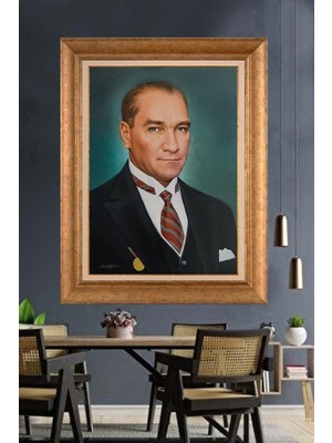 Giyense Özel Seri Altın Paspartulu Çerçeveli Atatürk Tablo J394