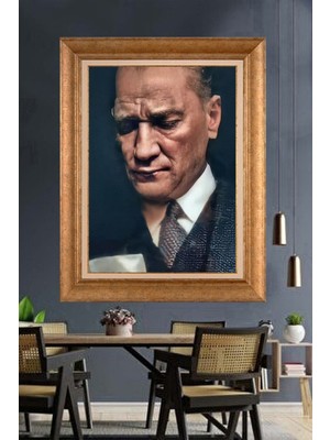 Giyense Özel Seri Altın Paspartulu Çerçeveli Atatürk Tablo J320