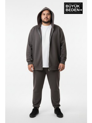 Superlife Erkek Büyük Beden Fermuarlı Kapüşonlu Ince Sweatshirt Hırka - Rahat Kalıp SPR26BHR960