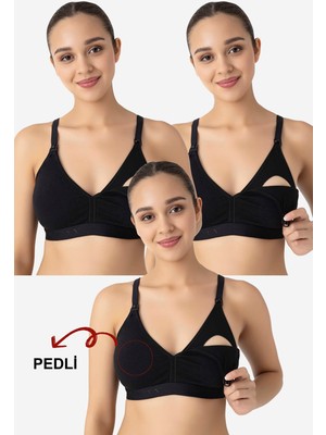 Çıkarılabilir Pedli Emzirme Sütyeni 3'lü Set Siyah Pamuklu Göğüs Ucu Belli Etmez