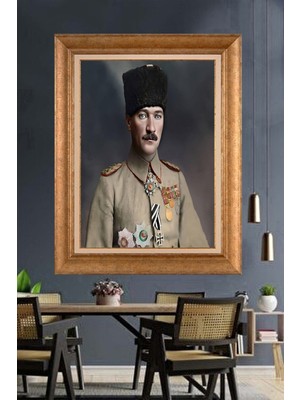 Giyense Özel Seri Altın Paspartulu Çerçeveli Atatürk Tablo J466