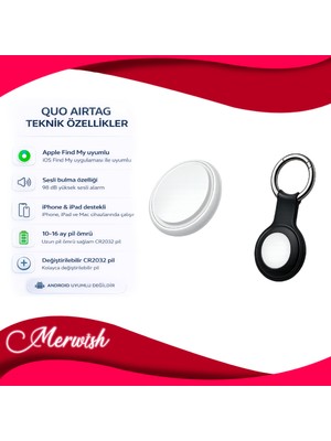 Goes Quo Airtag Akıllı Takip Cihazı Find My Destekli 98 Db Alarm CR2032 Pil Anahtarlık