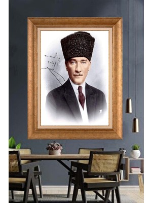 Giyense Özel Seri Altın Paspartulu Çerçeveli Atatürk Tablo J496