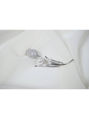 Atelier Tuğba BRŞ026 Inci Detaylı Çiçek Broş Gold