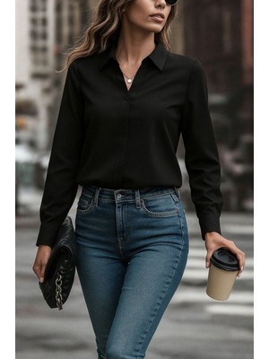 Stelol Kadın Uzun Kollu Yakalı Trikoton Gömlek