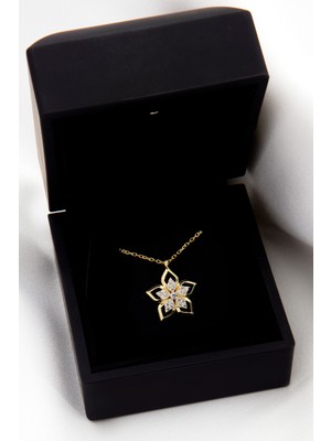 PremiumPort Parlak Işıklı Kutuda 14 Ayar Altın Suyu Lotus Çiçek Kadın Gümüş Kolye