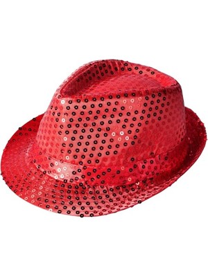 DS LLC Ieg™ Disko Star Kırmızı Payetli Fötr Şapka Yetişkin Boy DSLLCRS-ETIEG34