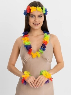 DS LLC Ieg™ Rengarenk Hawaii Kolye Taç Bileklik Seti DSLLCRS-ETIEG34