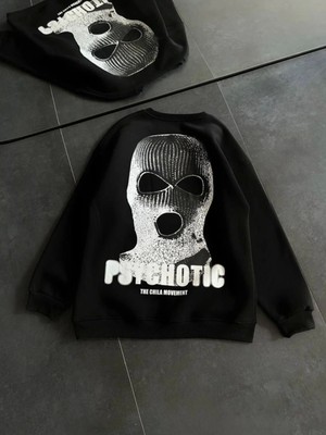 Stelol Kışlık Bisiklet Yaka Baskılı Sweatshirt - Siyah