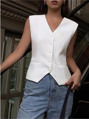 Stelol Kadın Sıfır Kollu Önden Düğmeli Atlas Yelek