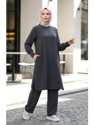 Aerobin Kumaş Tunik Pantolon Ikili Takım 4144-08 Füme