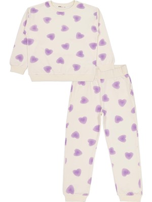 Civil Girls Kalp Baskılı 6-9 Yaş Eşofman Takımı - Ekru 9-10 Yaş