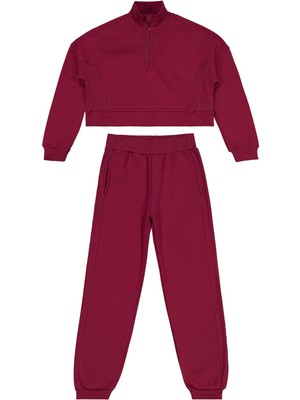 Civil Girls Fermuar Detaylı 10-13 Yaş Eşofman Takımı - Bordo 11-12 Yaş