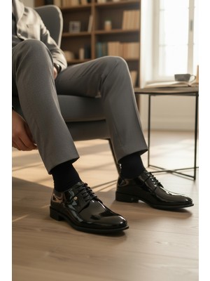 Enoch Erkek Hakiki Deri Klasik Ayakkabı Tam Parlak Saya ve Maskülen Loft Tasarımlı Bağcıklı Model