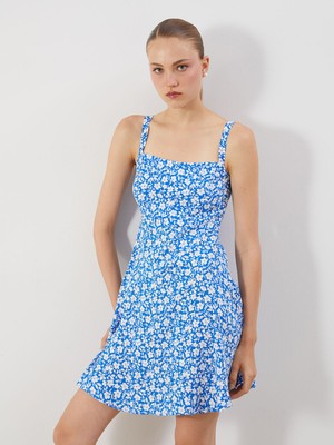 Lc Waikiki Yeni Sezon Çiçekli Askılı Belden Oturtmalı Mini Elbise