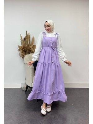 Tesettür Diyarı Juliet Model Lizza Kumaş Slopet Elbise-Lila