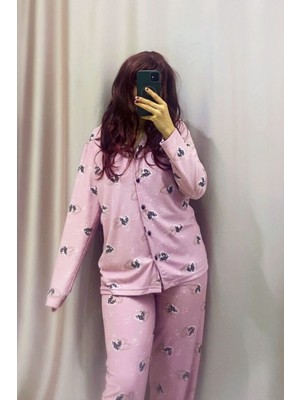 Rukod Pembe Kelebek Gömlek Yaka Kadın Pijama Takımı – Nefes Alan Süet Kumaş, Ev Giyim Konforu