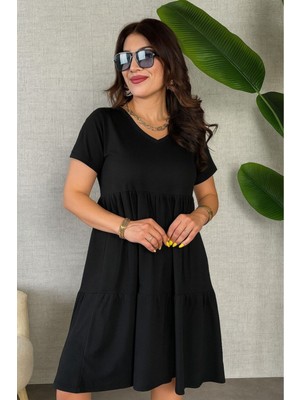 Stelol Kadın Kısa Kollu V Yakalı Viskon Elbise