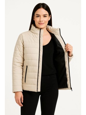 Stelol Bomber Mont Ceket – Su Itici Kumaş, Kapitone Astarlı, Fermuarlı, Kışlık - Bej