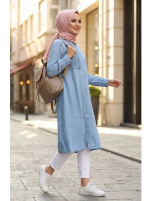 Tensel Kumaş Fermuarlı Kot Tunik 1912-01 Açık Mavi