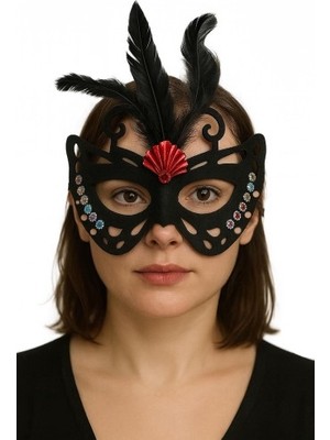 DS LLC Ieg™ Siyah Renk Siyah Süet Kaplama Tüylü Kelebek Figür Parti Maskesi 24X18 cm DSLLCRS-ETIEG34