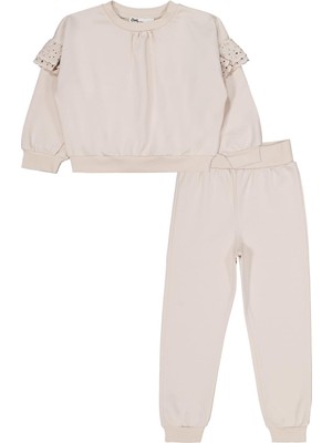 Civil Girls Kolu Fırfırlı 6-9 Yaş Eşofman Takımı - Bej 7-8 Yaş