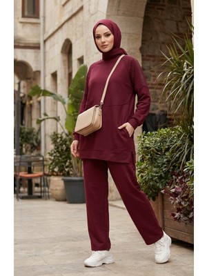 Sefa Merve Omuz Taşlı Oysho Kumaş Ikili Takım 0240-01 Bordo