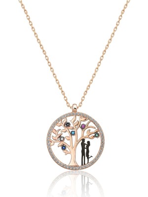 PremiumPort Renkli Nano Zirkon Taşlı Rose Gold Kaplama 925 Ayar Gümüş Kolye