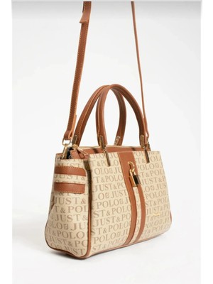 Just Polo Kilit Detaylı Gold Aksesuarlı 4 Bölmeli Kadın Omuz Çantası 2201 Kumtaba