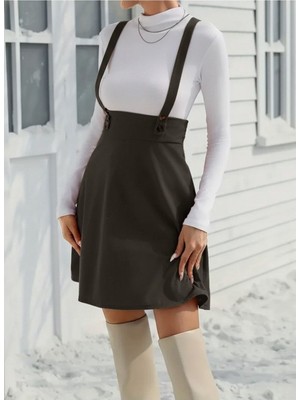 Stelol Kadın Askılı Düğmeli Mini Süet Elbise