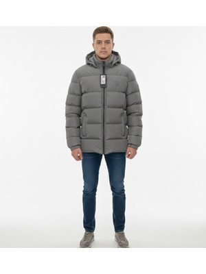 Armani Jeans Kapüşonlu Antrasit Renk Şişme Erkek Mont