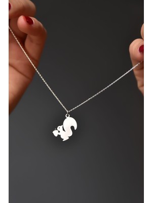 PremiumPort 925 Ayar Gümüş Rodyum Kaplama Fındık Kurdu Sincap Kolye