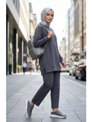Omuz Taşlı Oysho Kumaş Ikili Takım 0240-04 Antrasit