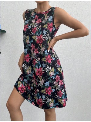 Stelol Kadın Renkli Çiçek Baskılı Süprem Elbise