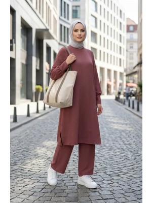 Aerobin Kumaş Tunik Pantolon Ikili Takım 4144-09 Gül Kurusu