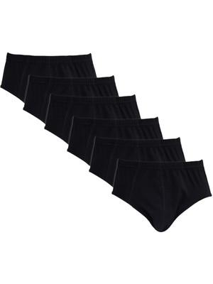 Tudors Erkek 6'lı Paket Lastikli %100 Pamuk Siyah Slip Külot